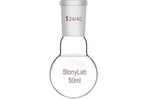 stonylab Matraz Fondo Redondo, Cuello Corto Matraz de Fondo Redondo de Pared Gruesa de Cristal de Borosilicato RBF con Junta Exterior Estándar 24/40, Round Bottom Flask Frascos de Laboratorio - 50ml