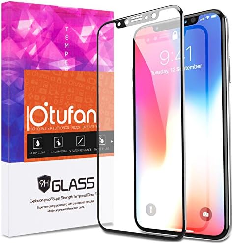 iPhone X Screen Protector, Otufan Premium Edge-to-Edge 3D Full Coverage Clear HD Tempered Glass Screen Protector for Apple iPhone X