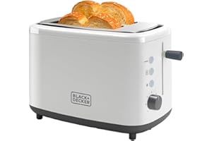 BLACK+DECKER BXTO820E - Grille-Pain 820W, 2 Fentes, 3 Fonctions, 7 Niveaux de brunissage, Fonction Stop, ramasse-miettes, Blanc