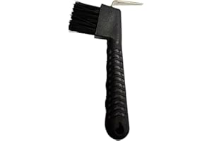 AURUM AND ADORN Horse Hoof Pick Brush with Soft Touch Rubber Handle - 2 in 1 Farrier Tool - Portable & Sturdy - Black
