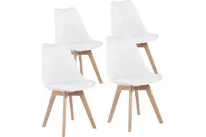 EGGREE Pack de 4 Sillas de Comedor Sillas Cocina Nórdico con Asiento Tapizado y Las piernas de Madera de Haya Maciza, Blanco