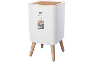 Quzente Poubelle De Cuisine Avec Couvercle, Poubelle Avec Couvercle Supérieur À Pression, Poubelle Avec Pieds, Poubelle À Trépied En Bois Pour Cuisine, Salle De Bain, Chambre À Coucher, Salon