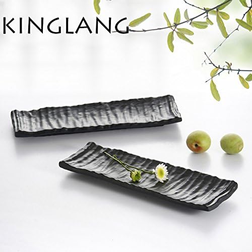 Kinglang Plastic Melamine Tableware Sushi Plate Dinnerware 2 Sizes, Black