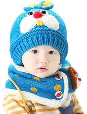 zhouba Baby Mädchen Jungen Winter Warm Strickmütze Wolle Fleece Cartoon Kaninchen Mütze Schal Set
