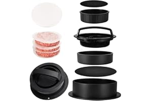 DOULEIN Pressa per Hamburger ， 3 in 1 Burger Press Stampo per Hamburger con 100 Fogli di Carta Antiadesiva，per Hamburger Normale, Farcite e Mini