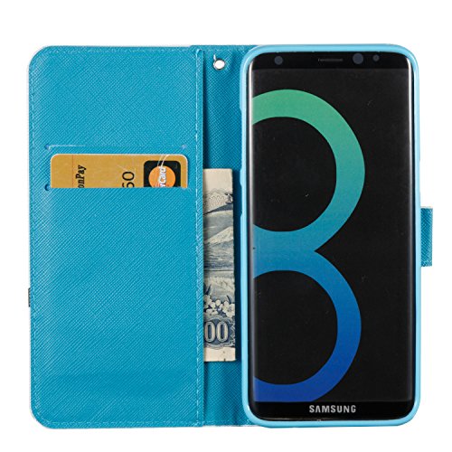 Hülle für Samsung S8, Galaxy S8 Brieftasche Schutzhülle, Aeeque Blau Wolke Schädel Muster Flip Tasche im Bookstyle mit Kartenfach Trageschlaufe Kunstleder Handyhülle Etui Wallet Case Cover Schale für Samsung Galaxy S8 - 2