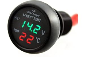 LQKYWNA Car Voltmeter, 3 in 1 12-24V Car Thermometer Car USB Charger Voltmeter with LCD Digital Display Panel Temperature Tester Voltage Meter for Cars and Trucks