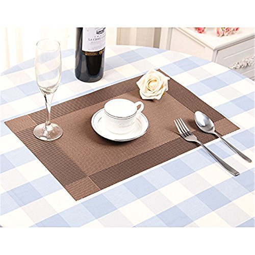 Fontic 6er Set Platzsets 30x45cm Platzdeckchen Rutschfest Abwaschbar Tischmatten aus PVC Abgrifffeste Hitzebeständig Tischsets Schmutzabweisend und Waschbare, Platz-Matten für küche Speisetisch (Braun) - 2