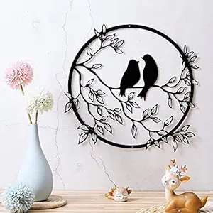 Auromin Metal Stylish Iron Bird on Tree Branch Wall Art Decor for Living room (Black)
