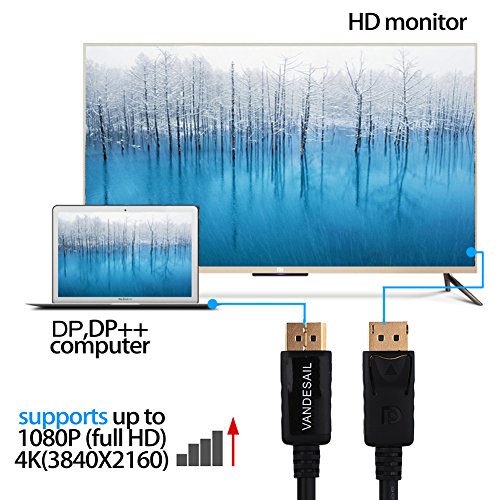DisplayPort Kabel, VANDESAIL® Displayport 1.2 auf Displayport 1.2 Kabel Audio Video Adapterkabel mit Vergoldete Kontakte Unterstützung von 4K/ 1080p (6ft/1.8M, dp to dp 1.2V) - 6