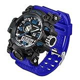Taffstyle Herren Sportuhr Armbanduhr Silikon Sport Watch mit Licht Alarm Stoppfunktion Chronograph Digital Quarz Flieger Uhr Blau