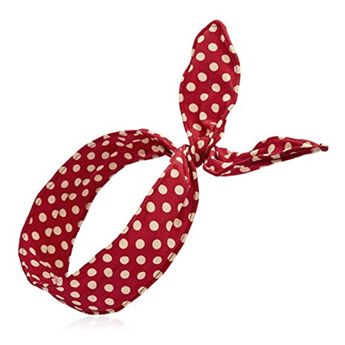 TININNA Mignon Femmes Papillon Polka Dot Serré-tête en Tissu Bandeaux Beauté Bijoux - Rouge Vin - Taille libre
