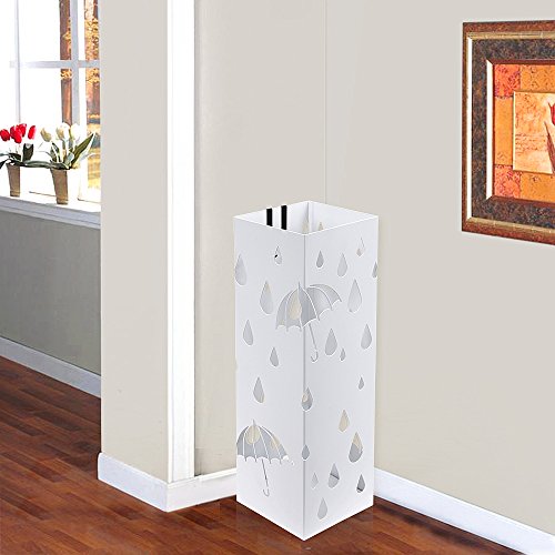 Songmics Schirmständer Regenschirmständer metall Wasserauffangschale und Haken werden verschenkt 49 cm weiß LUC49W - 2