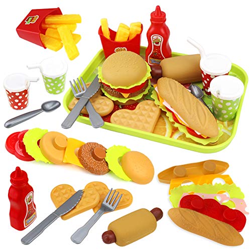 Pretend play food set with tray hamburger hotdog fries role play take apart toys for kids boys girls