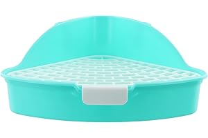 PTJJXA Bac à Litière pour Lapin Pratique, Toilette Triangle pour Petits Animaux, Corbeille à Litière d'angle pour Lapin Amovible, Pot à Lapin avec Grille, Toilette pour Cochon d'Inde, Hamster (Bleu)