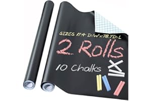 TOP-PINDU 2 Rolls Blackboard Paper Chalkboard Sticker, Black Boards for Walls, Free: 10 Colorful Chalks, Large 17.3" X 78.7" , Chalkboard Vinyl Paper Removable Wallpaper for Home Office