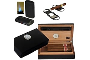 Lifestyle-Ambiente LA Humidor - Geschenkset Black Edition Polymerbefeuchter, Cutter, Feuerzeug Tastingbogen