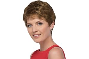 Creamily Pelucas de pelo corto con flequillo Peluca de corte de duendecillo rubio mezclado marrón oscuro para mujeres Pelucas de fibra sintética recta (Marrón)