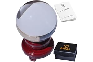 ESOAS Bola DE Cristal ADIVINACION (8 cm) con Soporte de Madera, Ideal Cristallomancie, Divinación y Vivienda, [Garantía por Vida] + Guía PDF incluida