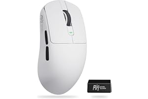 RK ROYAL KLUDGE M3 Souris Sans Fil 47g Ultra-Légère avec Capteur de Haute Précision PAW3950, Souris Gamer 3 Mode (BT / 2.4G / USB-C), 30K DPI, 6 Adjustable, Batterie 650mAh, Confort Ergonomique, Blanc