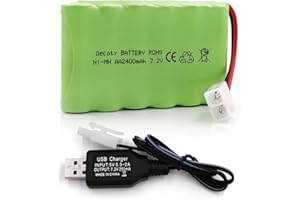 Gecoty® Batería Recargable Ni-MH AA de 7,2V 2400mAh con Cable de Carga (Conector Tamiya)