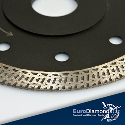 Diamant Trennscheibe Granit SUPERCUT, Fliesenscheibe, Fliesentrennscheibe, extra dünn, 115 mm für Handmaschinen, zum trennen und schneiden von Naturstein, Feinsteinzeug, Fliesen, Keramik, Dachziegel extrem leichtläufig durch extra dünne Ausführung, verhindert Ausbrechen der Materialien, mit Kühlbohrungen, sehr schnittfreudig - 2