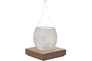HOME DECO FACTORY - HD0384 Verre Tempête H17 cm, Objet Déco Élégant et Fonctionnel, Baromètre avec Cristaux, Socle en Bois, Intégration Universelle - Blanc, Marron, Transparent