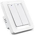WiFi Smart Light Switch, No Neutral Wire Required, Smart Wall Switch with Remote Control, Voice Control and Timer, Compatible with Alexa and Google Assistant, Easy Installation (2 Gang, Single L Wire)