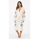 Kadın M&uuml;slin Plaj Kimonosu Kap&uuml;şonlu%100 Pamuk Baskılı Yazlık Kimono Bornoz