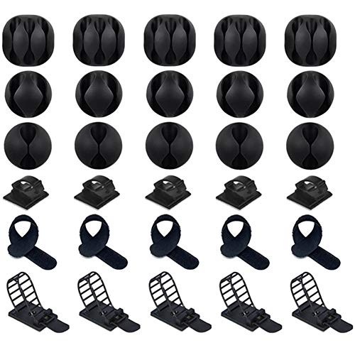 XITAER Clip di Cavi, 30 pezzi Organizer Cavi, Raccogli Cavi, Sistema di Gestione del Cavo con Adesivo Robusto per TV PC Laptop Casa Ufficio, Nero