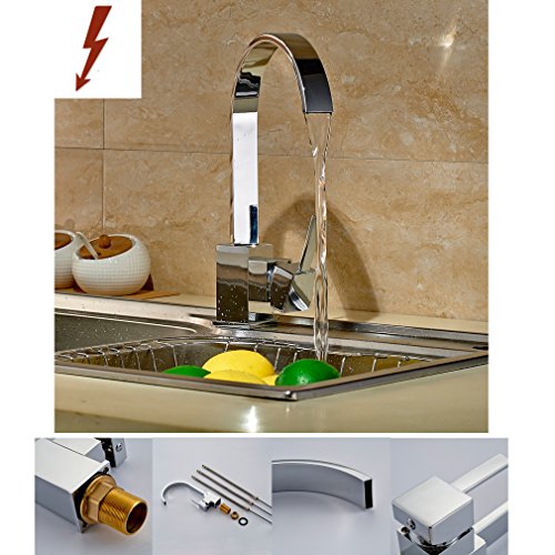 Auralum®360° Niederdruck Wasserhahn mit Groß C Form Waschtischarmatur Einhebel Wasserfall Einhandmischer für Spüle Küche - 4
