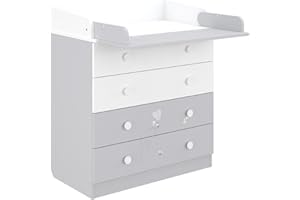 ‎SHEFA Shefa Kids Wickelkommode 800 Amis weiß-grau - Hochwertige Kommode mit 4 Schubladen