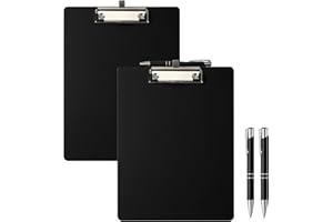 Halinuia 2 Stück Schreibbrett Klemmbrett a4 mit Elastisch Stifthalter & 2 Gelstifte, Clipboard a4 mit Robustem Rutschfest Clip, Schwarz Zwischenablage Schreibblock für Studenten Schule Büro