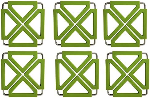 USONG Set of 6 Expandable Silicone & Stainless Steel Hot Pot Holder Pad Dining Table Placemat (Green)