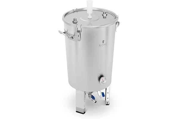 Royal Catering Cuve De Fermentation Fermenteur Bière Conique RCBM-45CFC (30 litres, Thermomètre : °C / °F, Serpentin Refroidisseur Intégré, Robinet à Bille et Soupape, Orifice Barboteur, INOX)