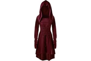 CNVAUIE Renaissance Costume Women's Robe Medieval Hooded Dress Gothic Dress Cosplay for Halloween Carnival