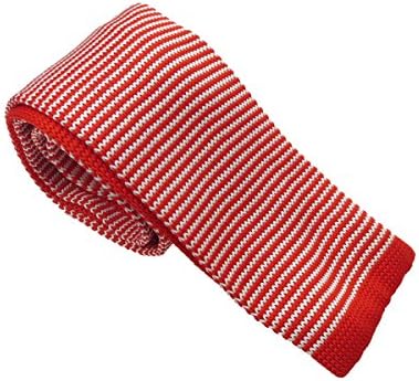 Szeagle Men's Polyester Red White Stripe Square End 2" Knitting Neck Ties