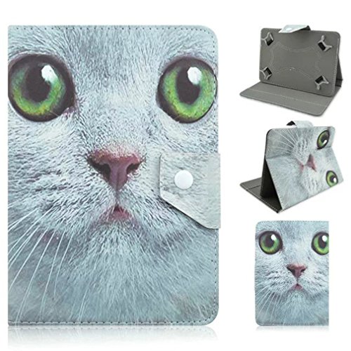 SZHTSWU Universal 7 Zoll Kunstleder Tablette Hülle, Magnetverschluss Farbmalerei Serie PU Leder Tasche Schutzhülle Flip Case Ledertasche mit Standfunktion für Alle 7" Zoll (Bildschirmgröße 6,5 Zoll - 7 Zoll) Tablet-PC, iPad -z.B. Apple, Samsung, Huawei, Sony, Acer, Asus, Lenovo, Amazon (Weiß Katze-05)