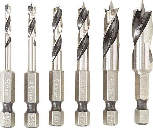 HSS Bohrer Set 6-teilig kurz, 1/4", 6-kant für Holz