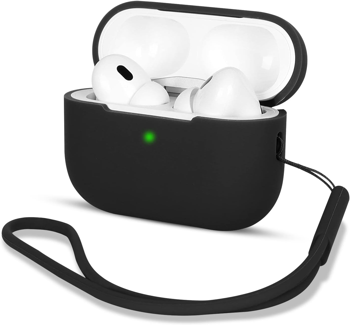 AOTUAO Funda para Airpods Pro 2 Case Cover, Fundas Protectora de Silicona Compatible con AirPods Pro 2 2022 con Silicona Lanyard, Funda Portátil a Prueba de Golpes, LED Frontal Visible, Negro