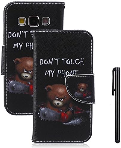 2015 Samsung Galaxy A3 case,Galaxy A3 SM-A300 Flip Wallet Case,Tebeyy Premium Cool Bear Don't Touch My Phone PU Leather Wallet Case Cover Pouch [Magnetic Closure] with Card Slots for Samsung Galaxy A3 (2015 Model),Kickstand,Credit Card Holder,Book Style Flip Wallet with Screen Protector&amp;Stylus