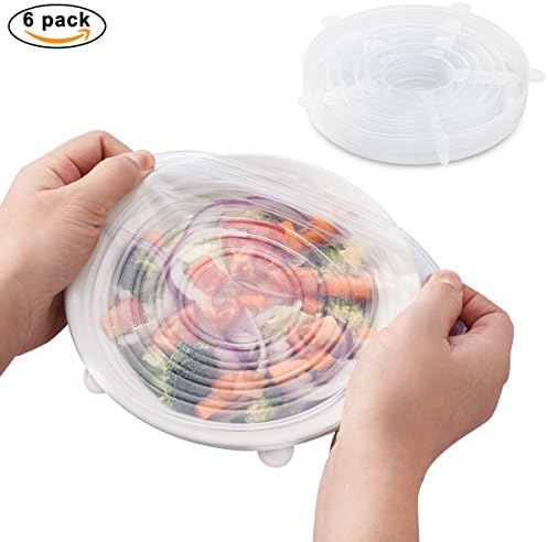 Tmade Silicone Stretch Lids Reusable Food Save Covers - Dishwasher, Microwave, Oven and Freezer Safe (6-Pack,Clear)