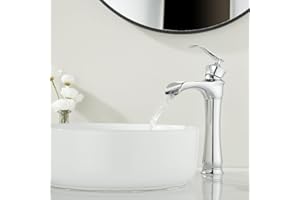 Maynosi Monomando Lavabo Cascada Alto, Grifo de Baño con Caño de Altura 200 mm, Grifo Mezclador de Baño Retro con Mangueras Flexibles, Grifos de Lavabo de Latón (Cromo)