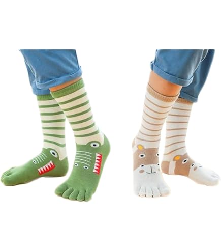 Lot De 5 Paires De Chaussettes En Coton Pour Enfants Avec Gros Orteils - Motifs Animaux Drôles, Garçons Et Filles 3-12 Ans