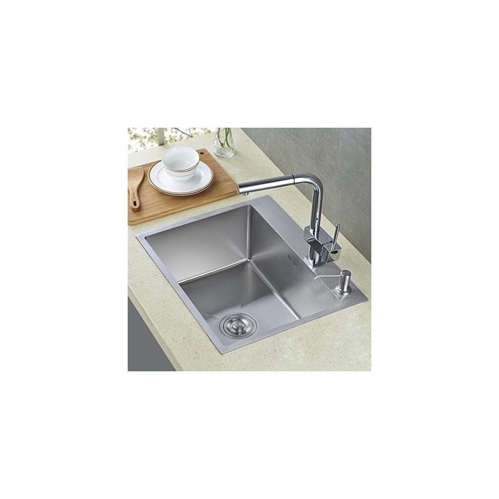 Auralum Fregadero Cocina un Seno, 55*45*18.5cm, con Residuos cesta