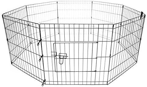 Euroeshop 24Inch Floding Pet Dog Playpen Fence Crate Kennel Exercise Cage with 8 Panels Indoor Outdoor