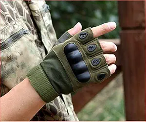 Cratos Stylish Half Finger Motorcycle Riding Gloves (Military Green, Medium) (armygreen)