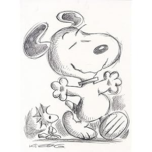 Original Kreidezeichnung auf Zeichenkarton: Snoopy & Woodstock / 24x32 cm