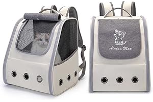 Puppy Dog Cat Carrier Backpack, YUOCT Full Ventilation Pet Carrier Backpack for Cats & Puppy, Airline Approved Cat Carrying Backpack for Traveling Driving Hiking Outdoor (Grey)