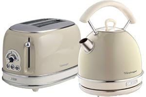 Ariete ARPK10 Retro Style Dome Kettle and 2 Slice Toaster Set, Vintage Design, Beige